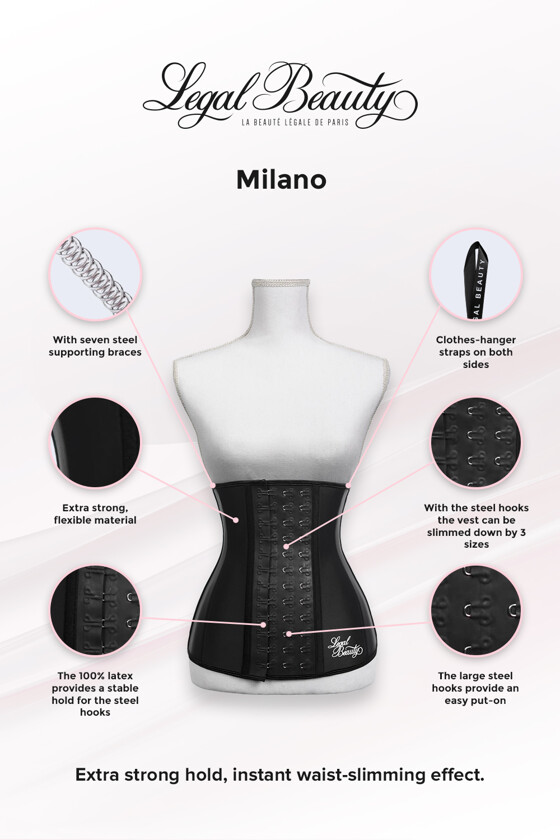 Milan - Large Hooks Waist Trainer - Jet black - XXS