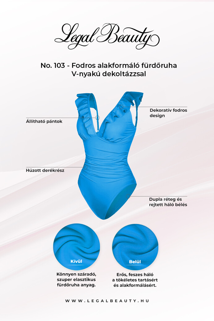 No. 103 - Fodros alakformáló fürdőruha V-nyakú dekoltázzsal - Kék - M
