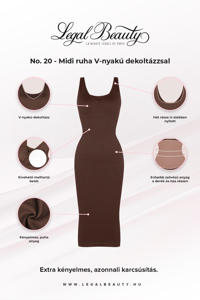 No. 20 - Midi ruha V-nyakú dekoltázzsal - Csokibarna - 3XL/4XL