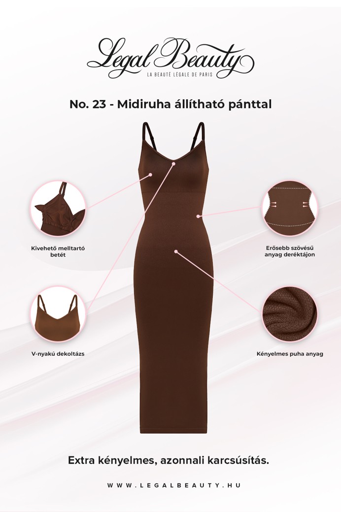 No. 23 - Midi ruha állítható pánttal - Csokibarna - 3XL/4XL