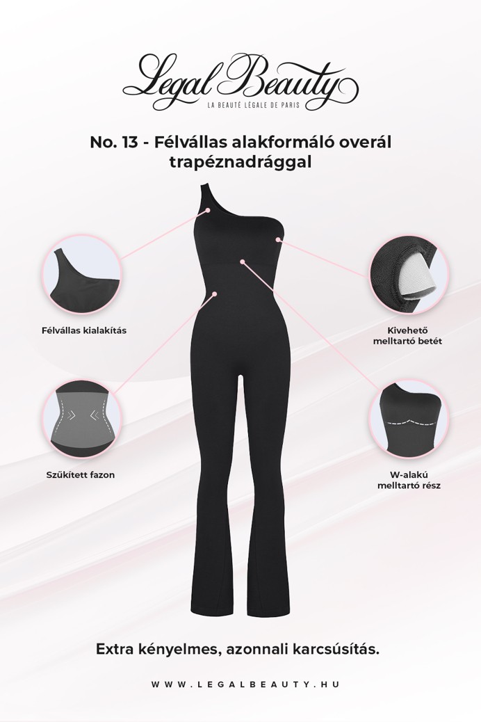 No. 13 - Félvállas alakformáló overál trapéznadrággal - Éjfekete - 3XL/4XL