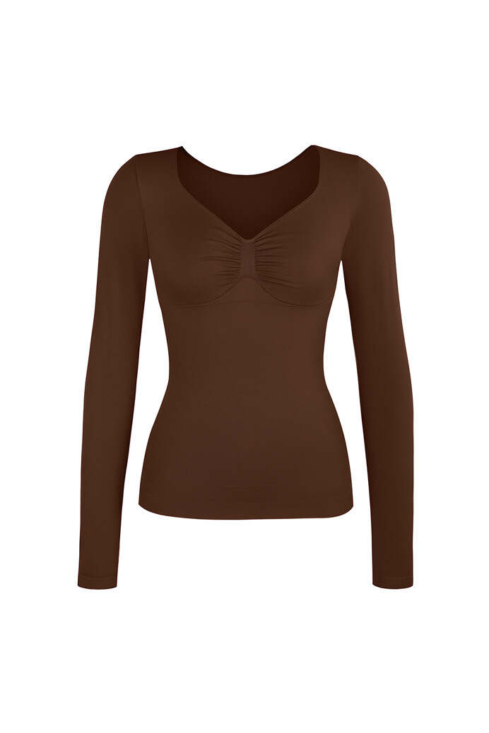 No. 48 - Hosszú ujjú felső mély dekoltázzsal - Chocolate brown - XS