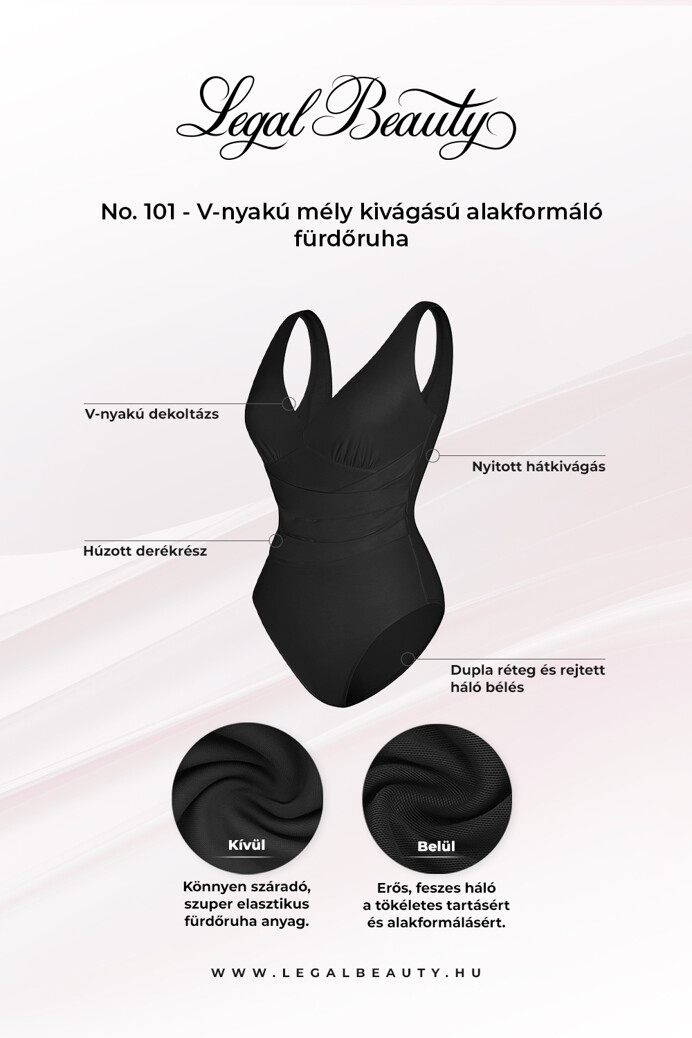 No. 101 - V-nyakú mély kivágású alakformáló fürdőruha - Fekete - M