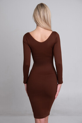 No. 33 - Long-sleeved midi dress with V-shape neckline - Chocolate brown - M/L