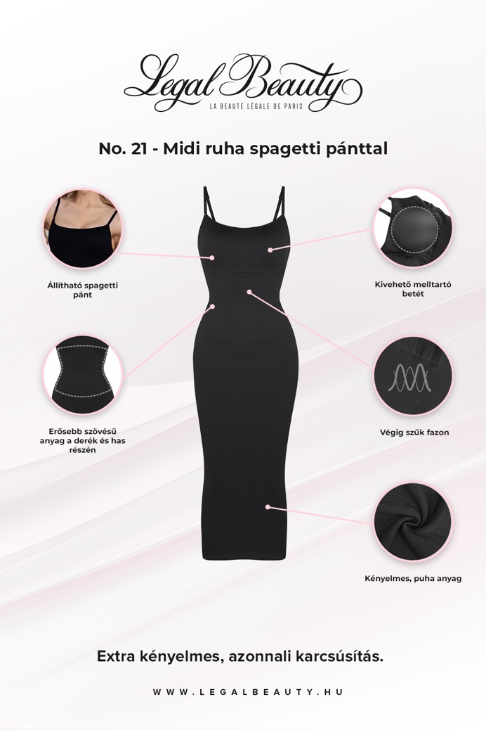 No. 21 - Midi ruha spagetti pánttal - Éjfekete - XL/XXL