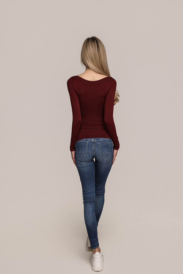 No. 48 - Hosszú ujjú felső mély dekoltázzsal - Burgundy - XS