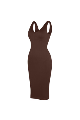 No. 20 - Midi dress with V-shape neckline - Chocolate brown - M/L