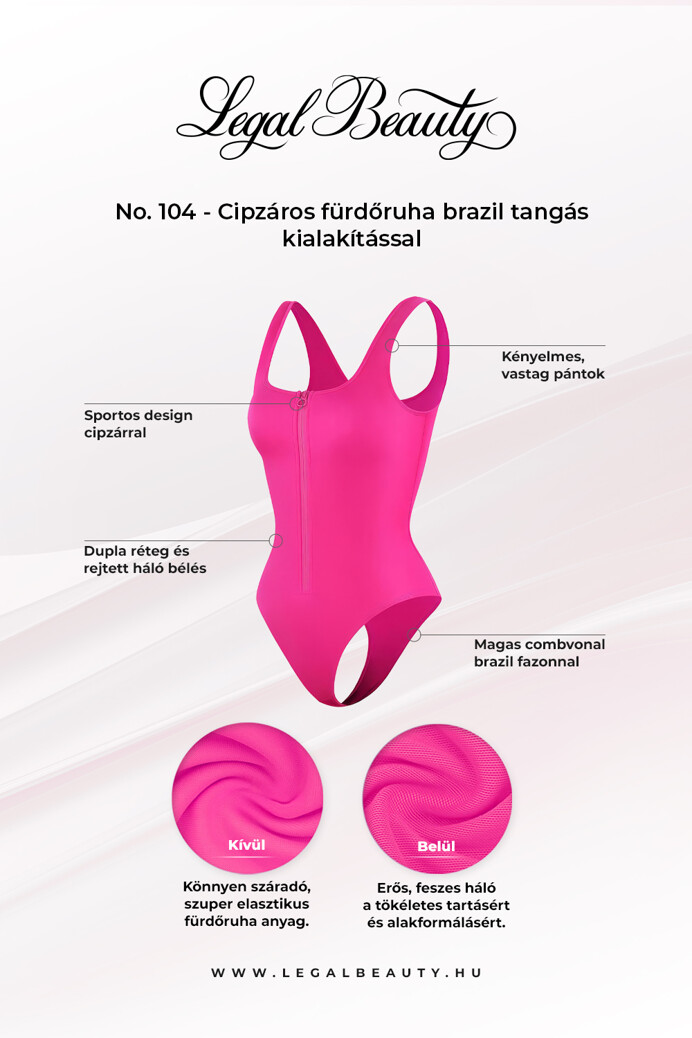 No. 104 - Cipzáros fürdőruha brazil tangás kialakítással - Rózsaszín - M
