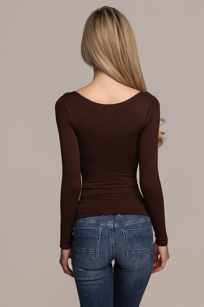 No. 48 - Hosszú ujjú felső mély dekoltázzsal - Chocolate brown - XS