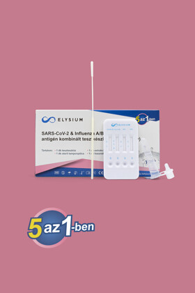 Elysium 5 az 1-ben SARS-CoV-2 & influenza A+B & RSV & ADV Ag kombinált gyorsteszt - 1 db tesztkészlet (torok/orrlyuk) - Lejárati idő: 2025-12-19 - 1 db