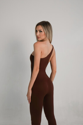 No. 13 - One-shoulder shapewear jumpsuit with with A-line pants - Chocolate brown - M/L