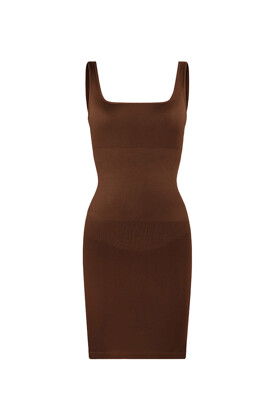 No. 16 - Shapewear mini dress with square neckline - Brown - M/L