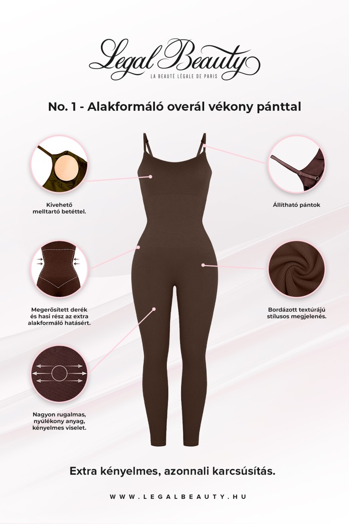 No. 1 - Alakformáló overál vékony pánttal - Csokibarna - 3XL/4XL