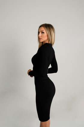 No. 26 - Long sleeve midi dress with collar - Jet black - XS/S