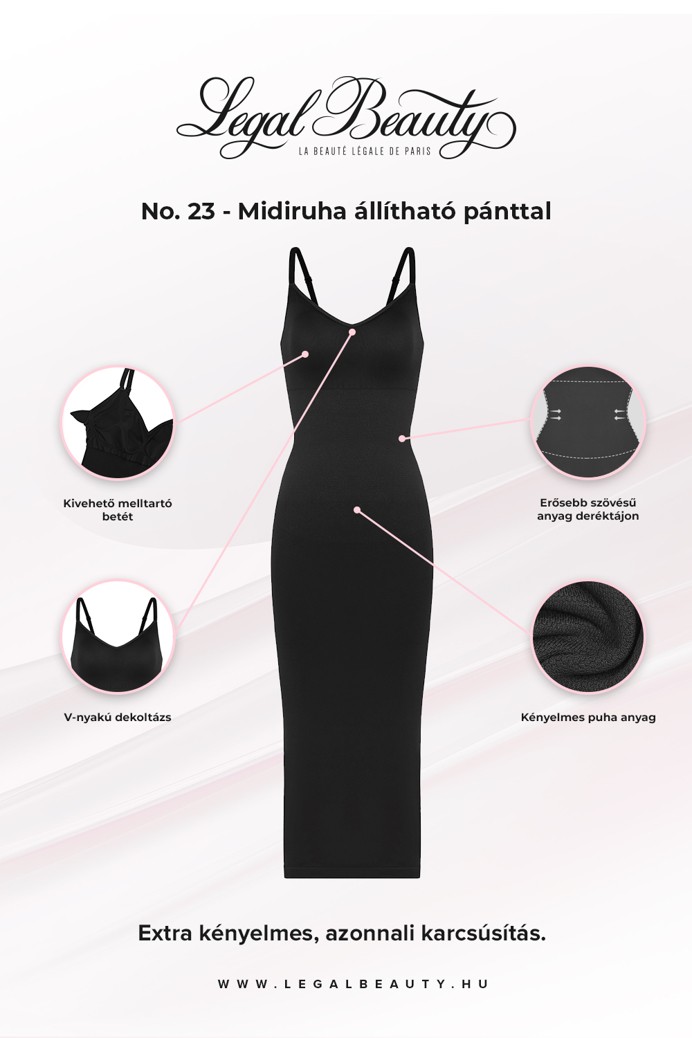 No. 23 - Midi ruha állítható pánttal - Éjfekete - 3XL/4XL