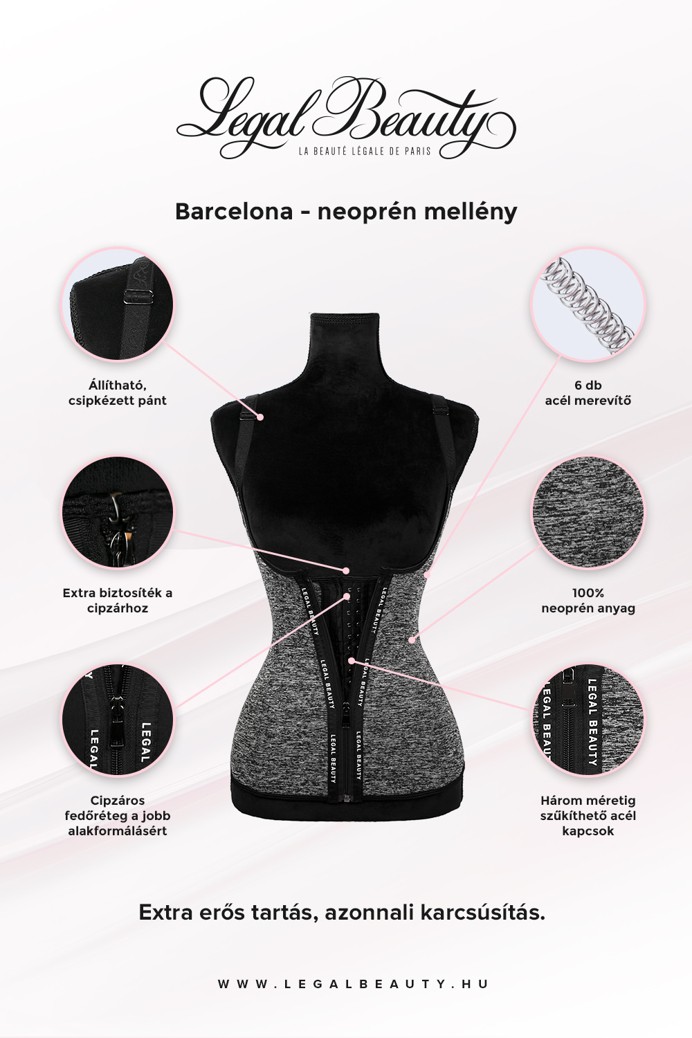 Barcelona - Cipzáros neoprén alakformáló fűzős mellény - Ezüst szürke - XL