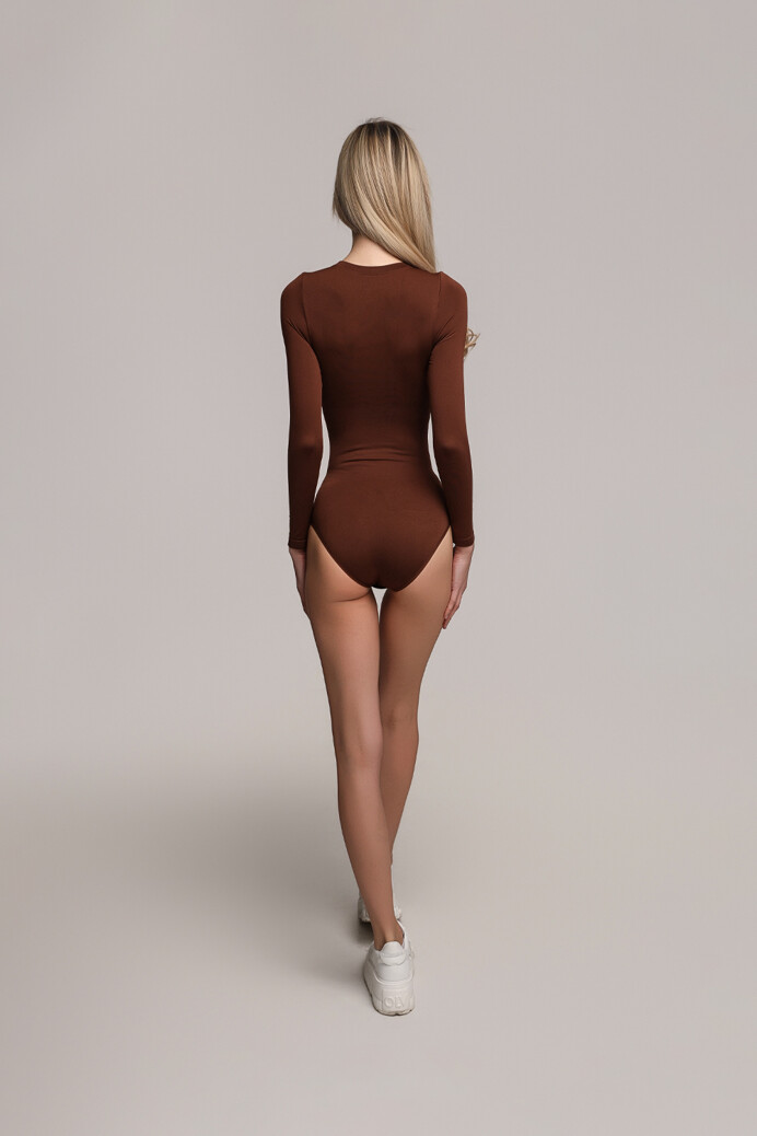 No. 47 - Hosszú ujjú alakformáló body normál alsóval - Chocolate brown - 3XL