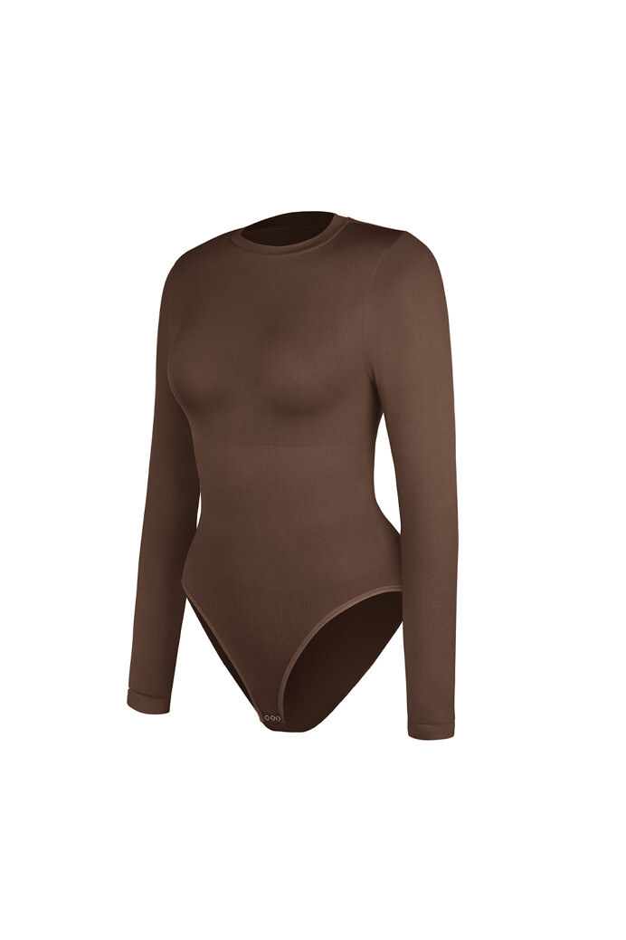 No. 47 - Hosszú ujjú alakformáló body normál alsóval - Chocolate brown - 3XL