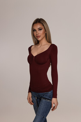 No. 48 - Hosszú ujjú felső mély dekoltázzsal - Burgundy - S
