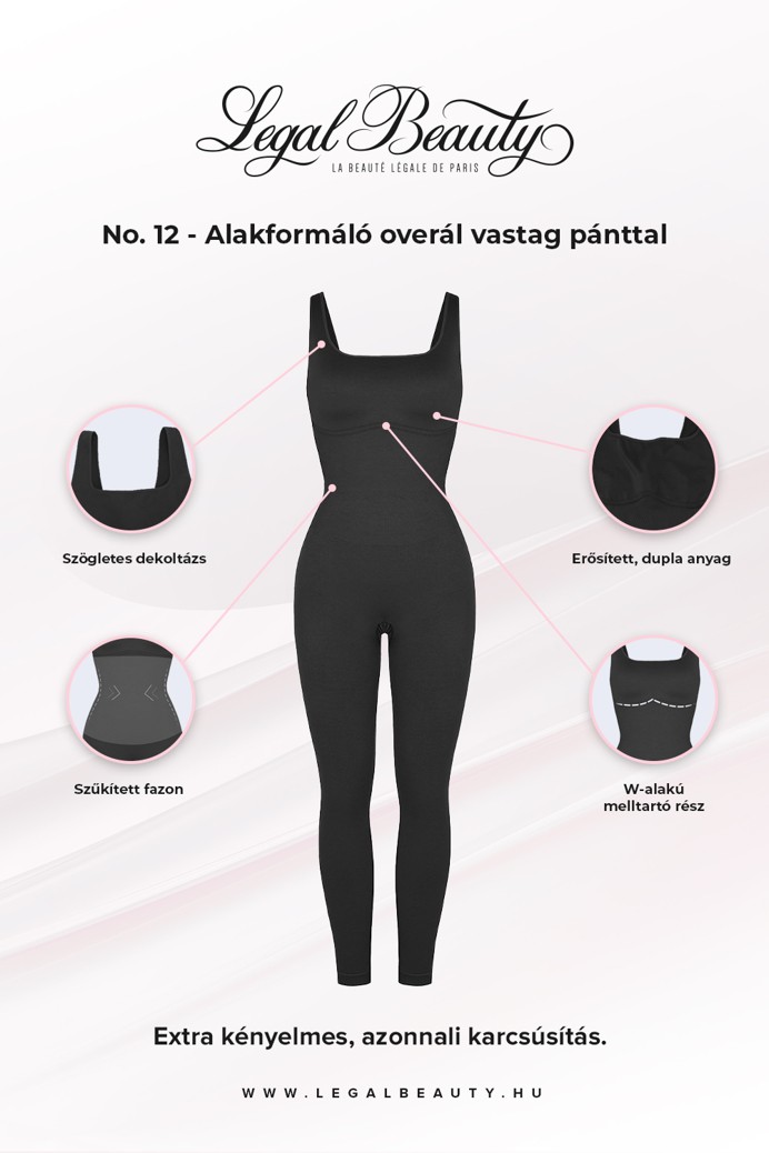 No. 12 - Alakformáló overál vastag pánttal - Éjfekete - XL/XXL