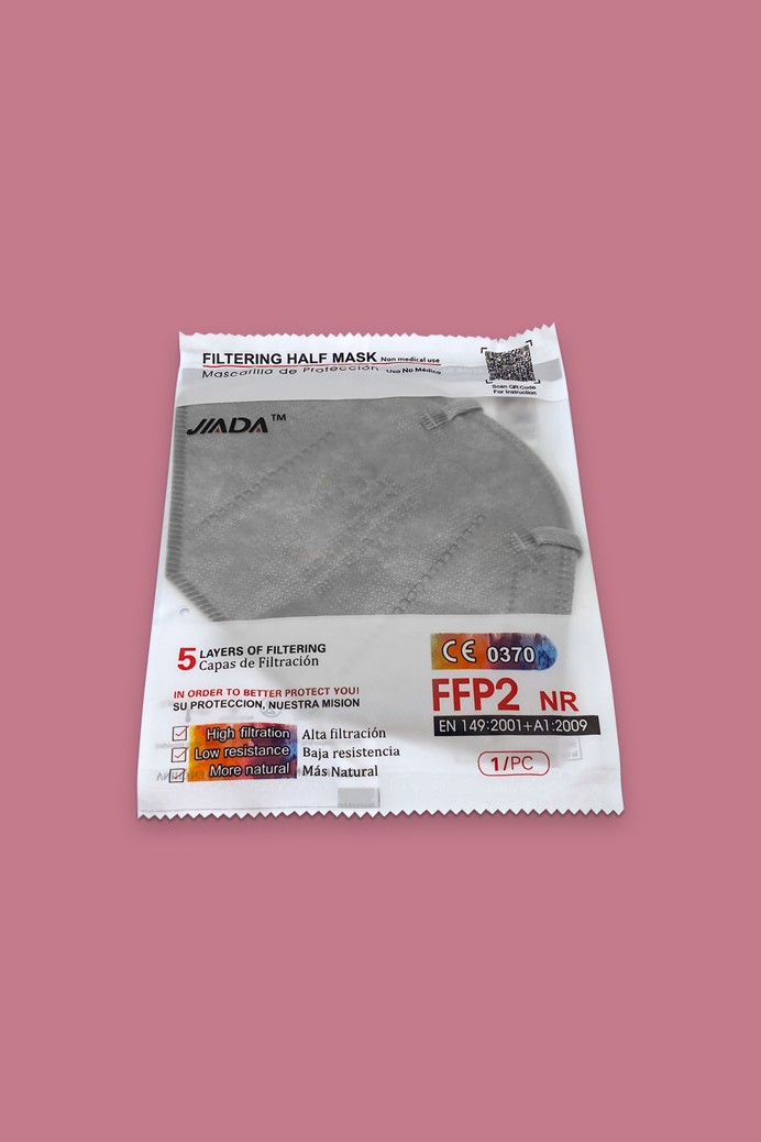 Jiada FFP2 CE 0370 - FFP2 maszk (mennyiség, szín és szelep) - 10 db - Szürke - Szelep nélküli