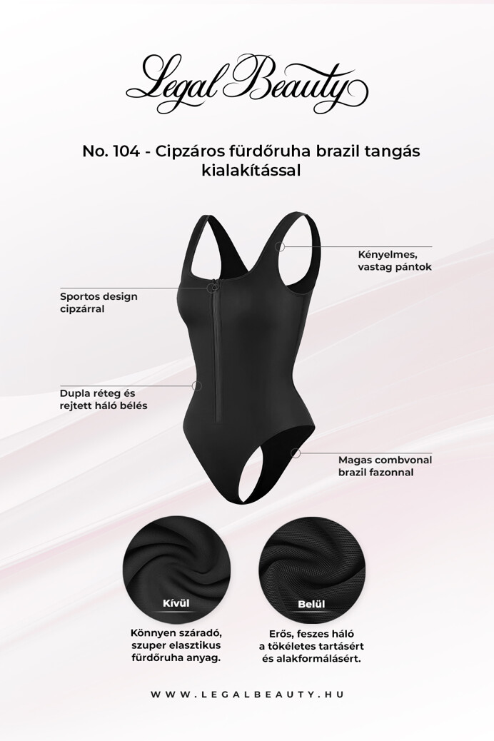 No. 104 - Cipzáros fürdőruha brazil tangás kialakítással - Fekete - M