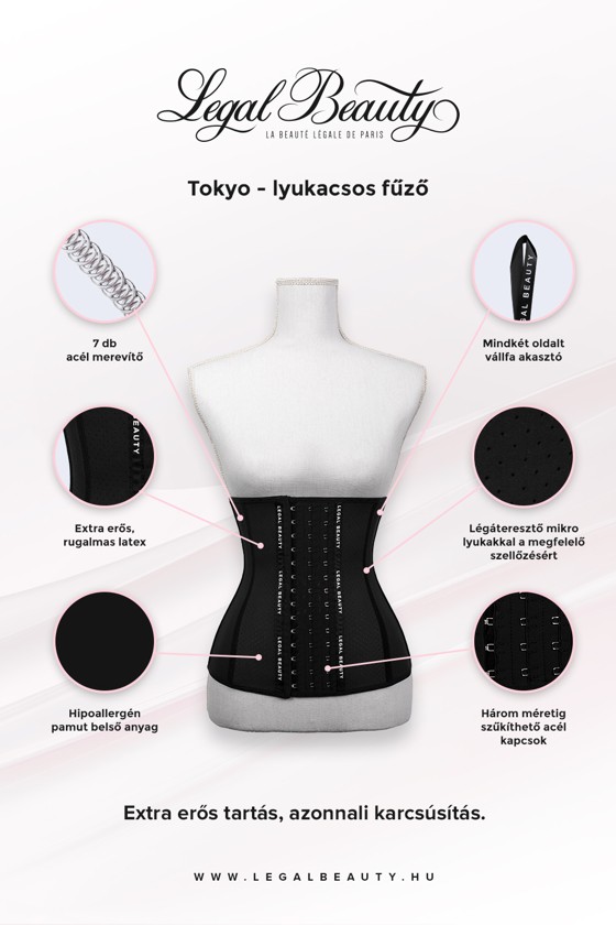 Tokió - Lyukacsos alakformáló fűző - Éjfekete - XL