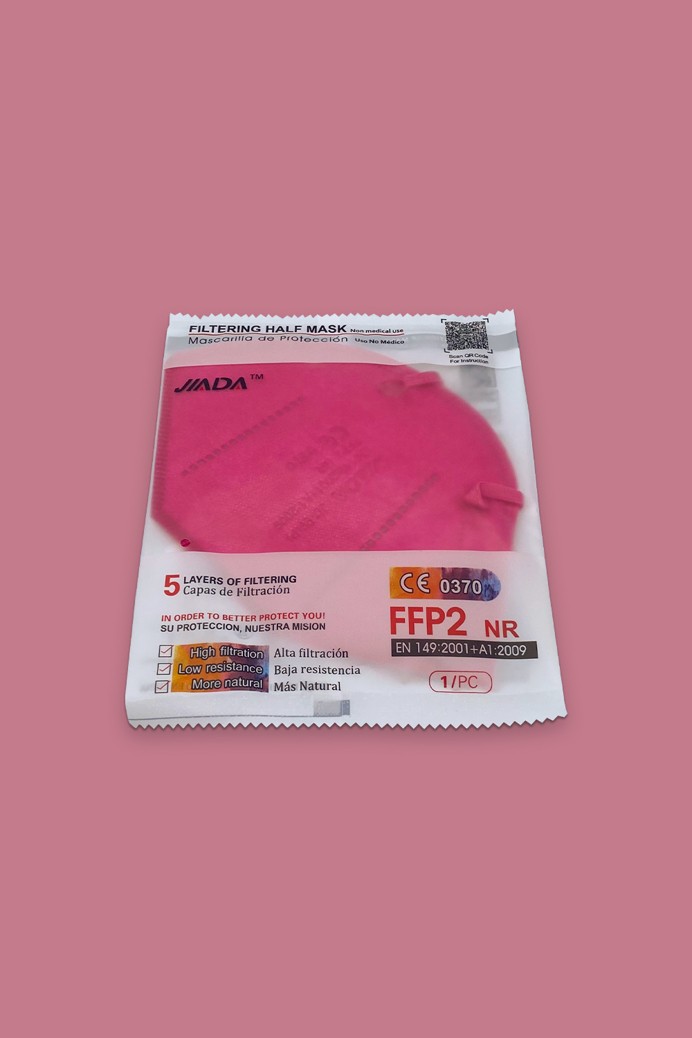 Jiada FFP2 CE 0370 - FFP2 maszk (mennyiség, szín és szelep) - 10 db - Rózsaszín - Szelep nélküli