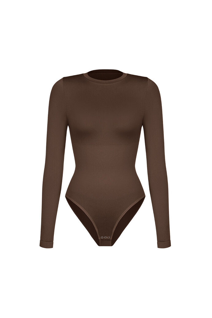 No. 47 - Hosszú ujjú alakformáló body normál alsóval - Chocolate brown - 3XL