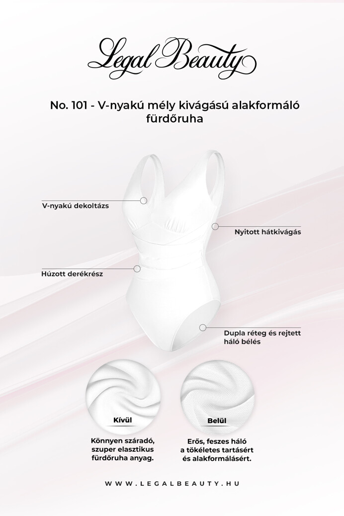 No. 101 - V-nyakú mély kivágású alakformáló fürdőruha - Fehér - S