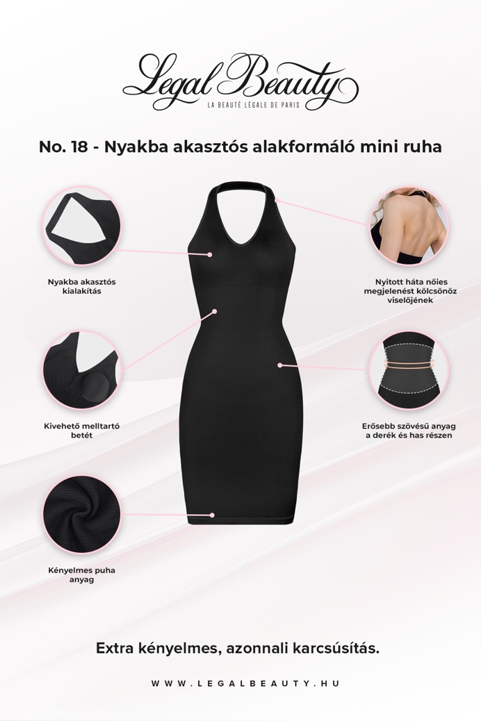 No. 18 - Nyakba akasztós alakformáló mini ruha - Fekete - XL/XXL