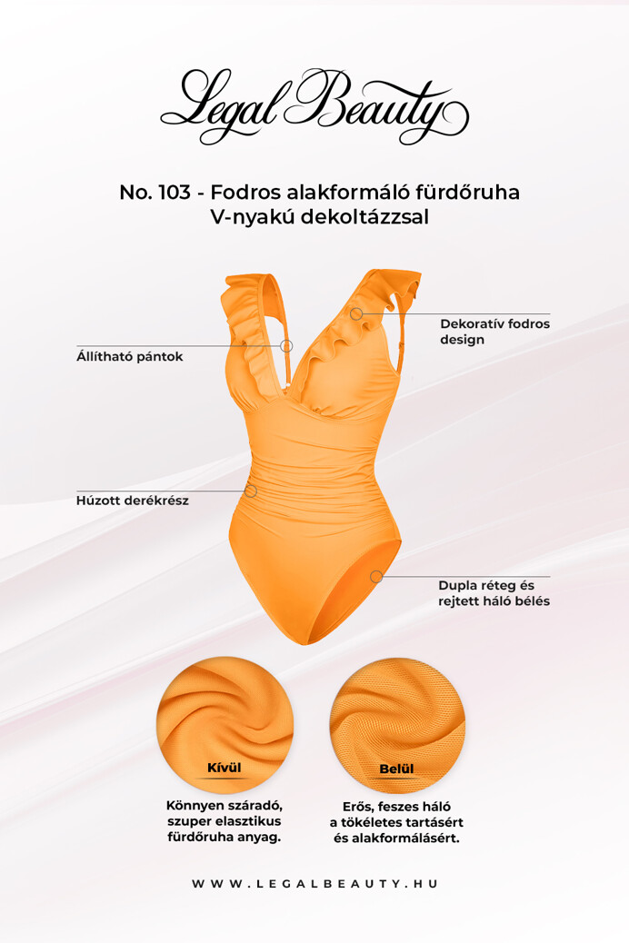 No. 103 - Fodros alakformáló fürdőruha V-nyakú dekoltázzsal - Sárga - M