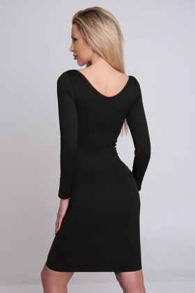 No. 33 - Long-sleeved midi dress with V-shape neckline - Jet black - XS/S