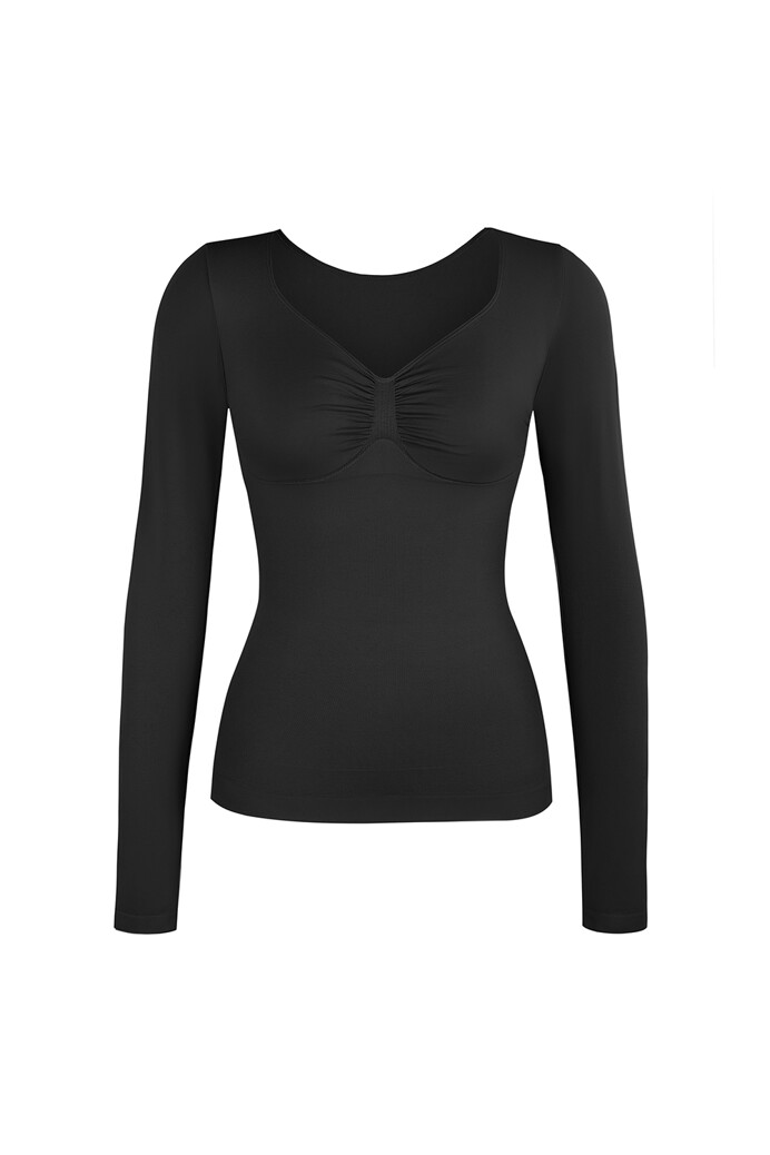 No. 48 - Hosszú ujjú felső mély dekoltázzsal - Black - XS