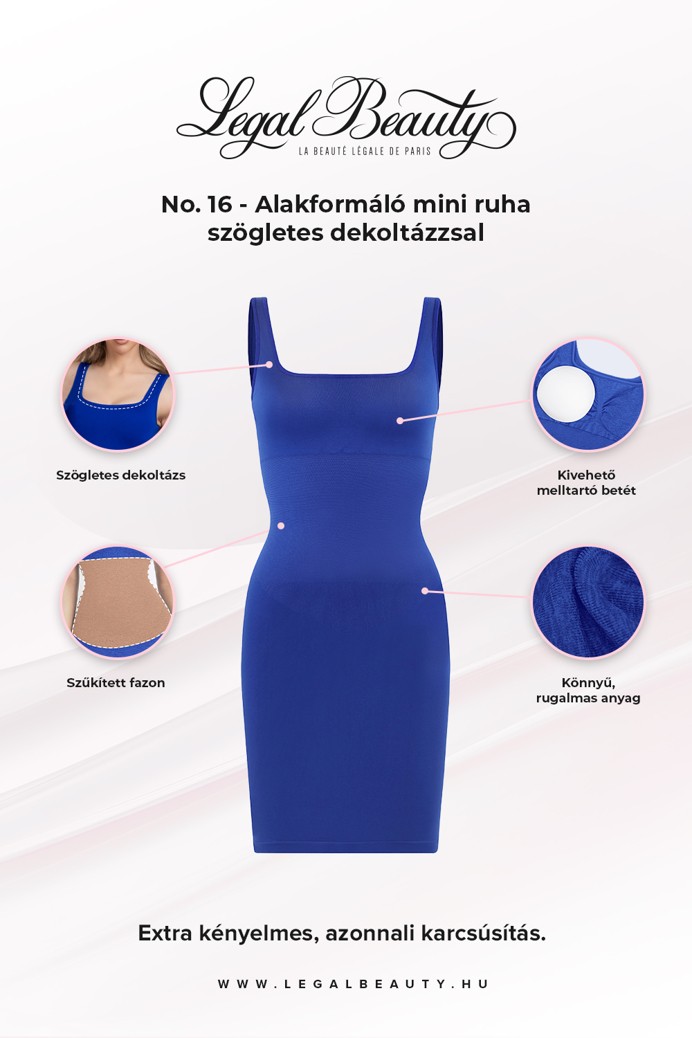 No. 16 - Alakformáló mini ruha szögletes dekoltázzsal - Azúrkék - 3XL/4XL