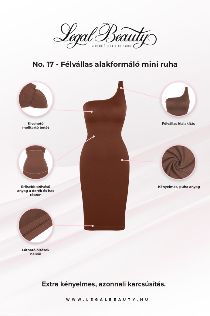 No. 17 - Félvállas alakformáló mini ruha - Barna - 3XL/4XL