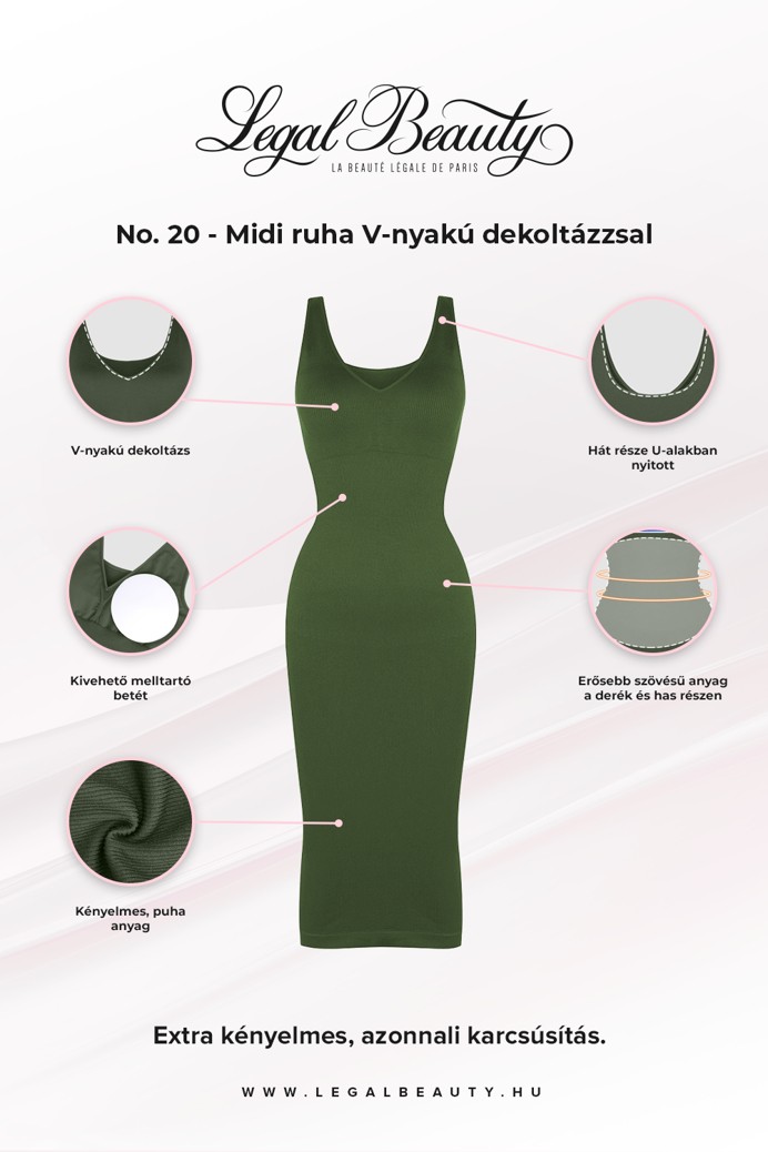 No. 20 - Midi ruha V-nyakú dekoltázzsal - Méregzöld - XS/S