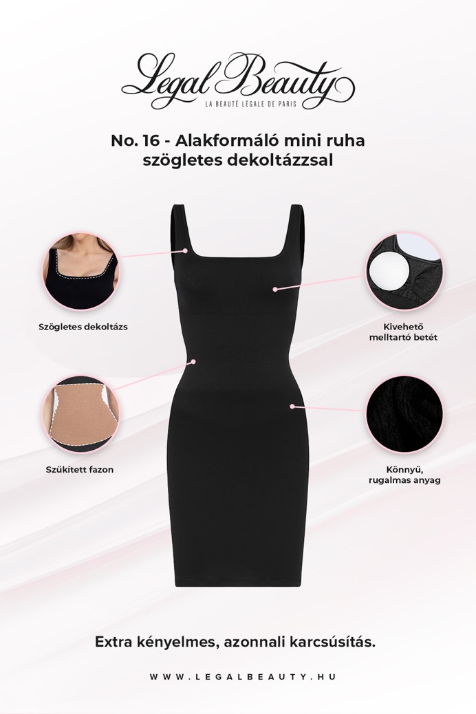 No. 16 - Alakformáló mini ruha szögletes dekoltázzsal - Éjfekete - M/L