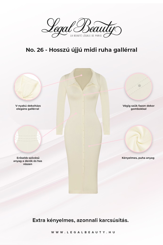 No. 26 - Hosszú ujjú midi ruha gallérral - Krémszínű - M/L