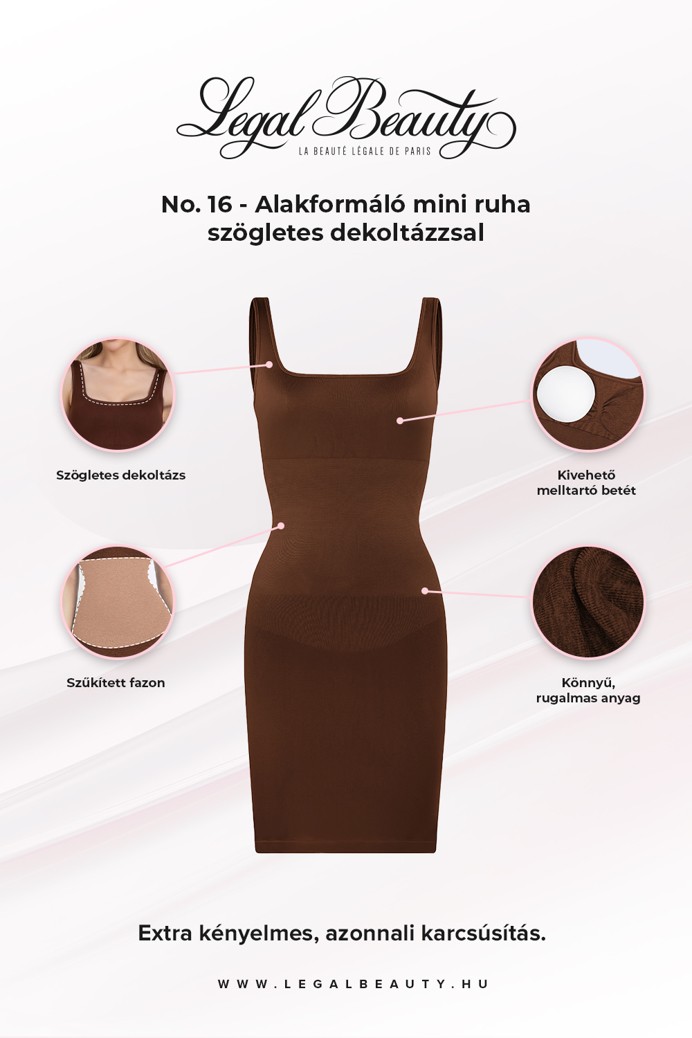 No. 16 - Alakformáló mini ruha szögletes dekoltázzsal - Barna - M/L