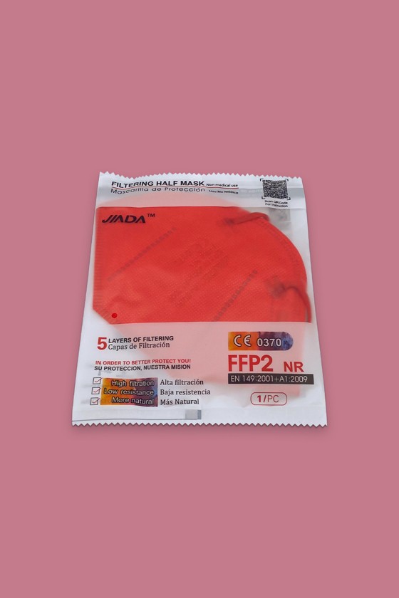Jiada FFP2 CE 0370 - FFP2 maszk (mennyiség, szín és szelep) - 20 db - Piros - Szelep nélküli