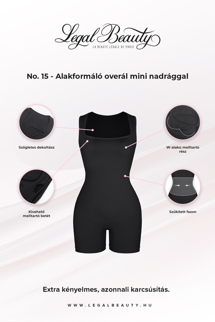 No. 15 - Alakformáló overál mini nadrággal - Éjfekete - XS/S