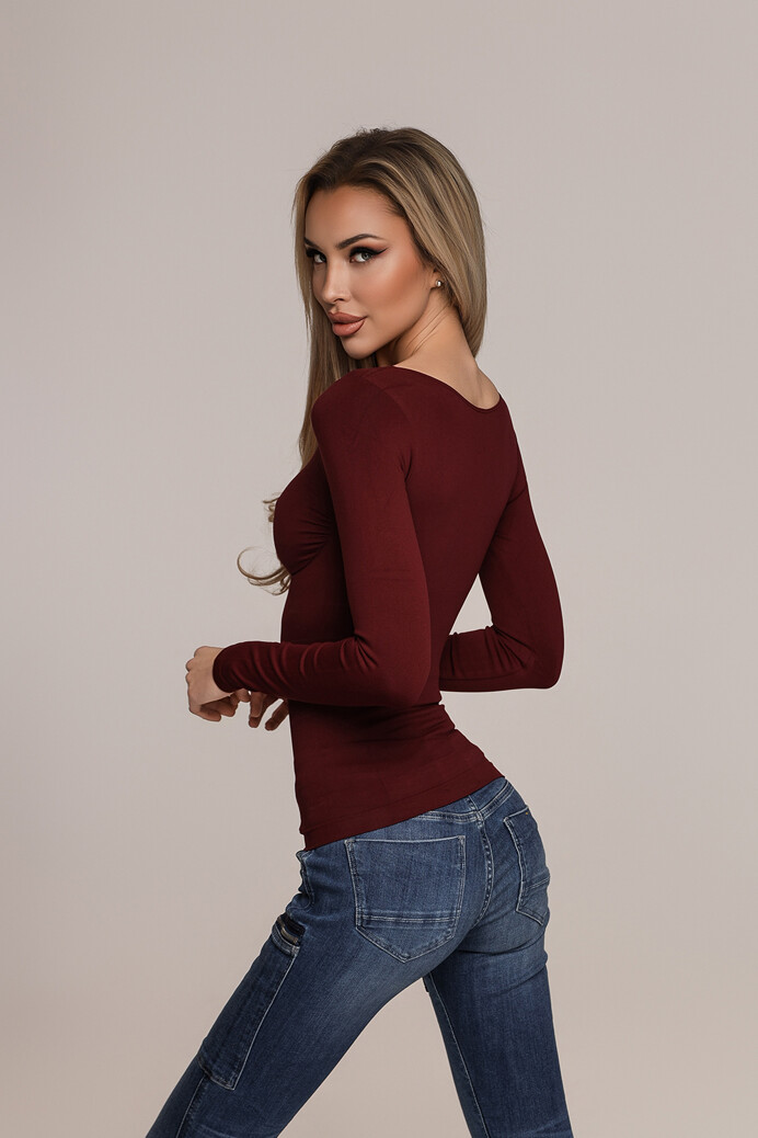 No. 48 - Hosszú ujjú felső mély dekoltázzsal - Burgundy - XS