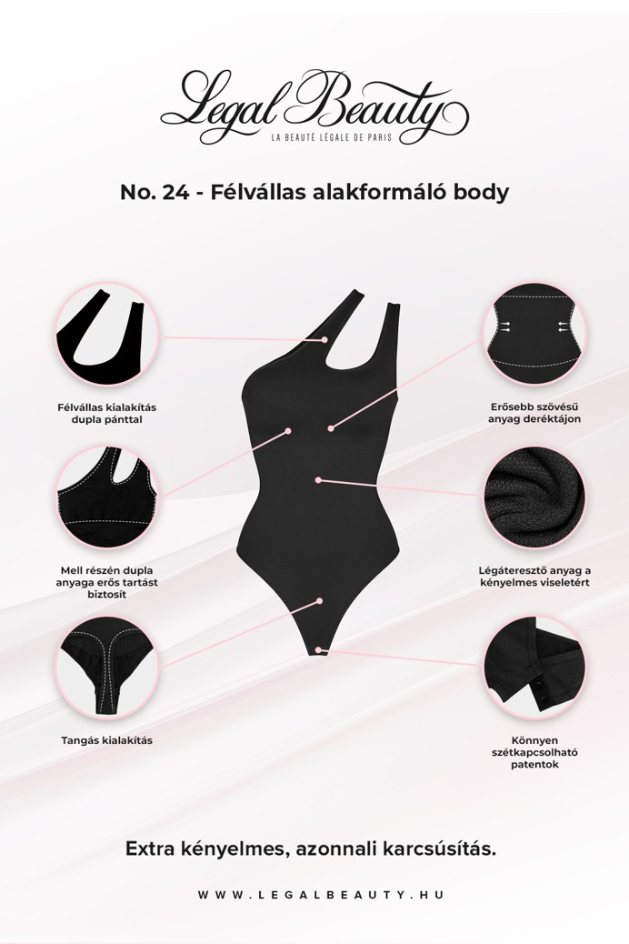 No. 24 - Félvállas alakformáló body - Éjfekete - 3XL/4XL