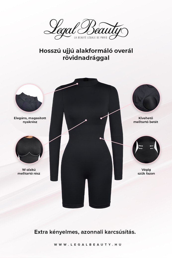 No. 27 - Hosszú ujjú alakformáló overál rövidnadrággal - Éjfekete - 3XL/4XL