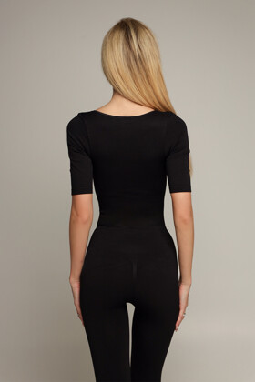 No. 29 - Shapewear jumpsuit wih A-line pants and elbow-length sleeves - Jet black - XS/S