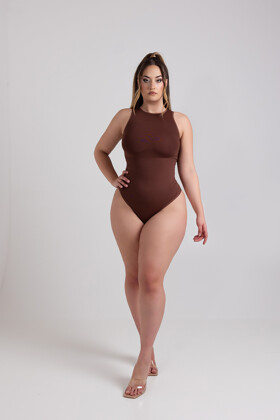 No. 7 - Crew neck T-shirt bodysuit - Brown - M/L