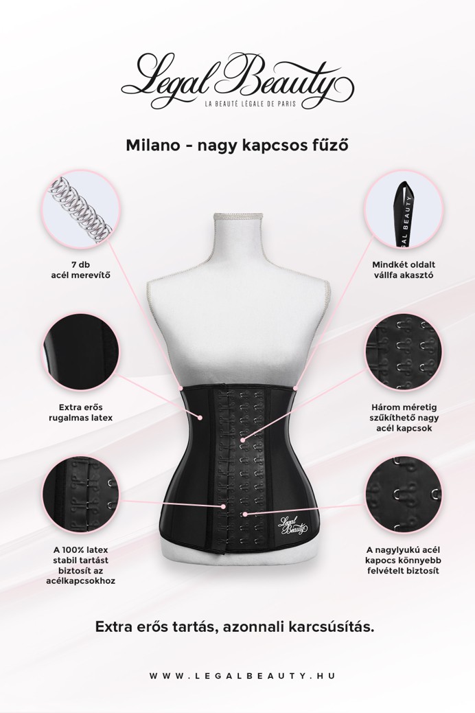 Milánó - Nagy kapcsos alakformáló fűző - Éjfekete - XL