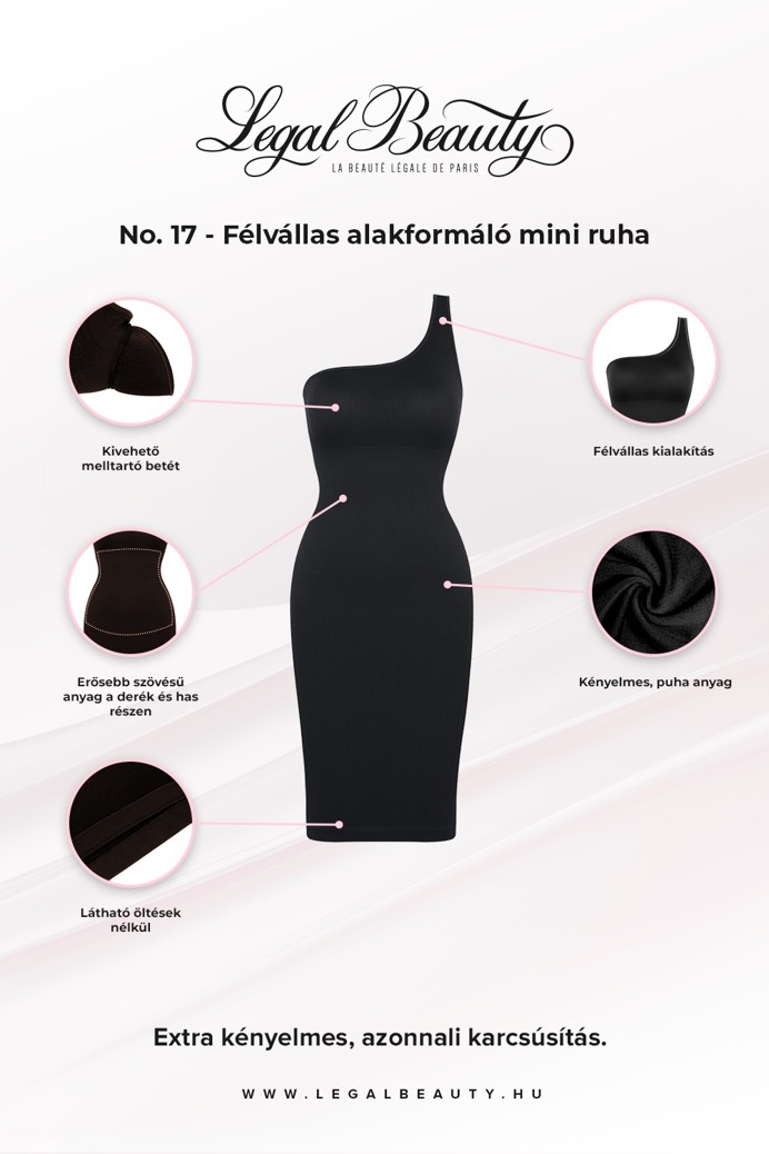 No. 17 - Félvállas alakformáló mini ruha - Éjfekete - 3XL/4XL