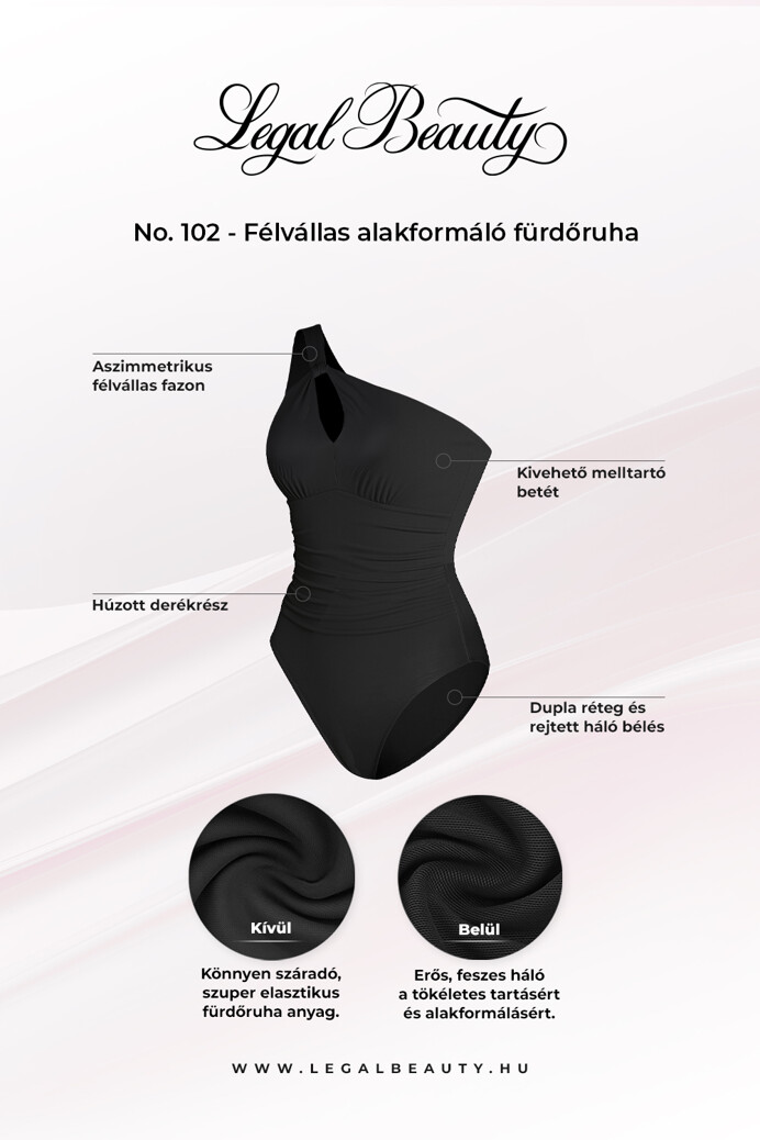 No. 102 - Félvállas alakformáló fürdőruha - Fekete - M